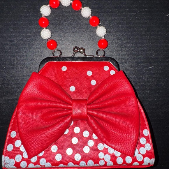 Minnie Mouse Polka Dot And Bow Disney World Parks Kids Purse Beaded Handle - Picture 8 of 8